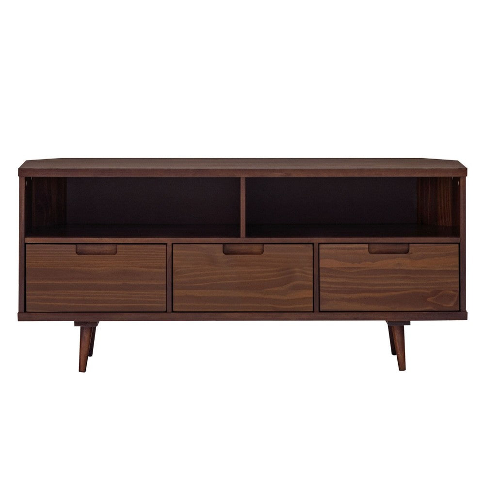Boho 3 Drawer Solid Wood Corner TV Stand for TVS up to 58 Inches - Walnut