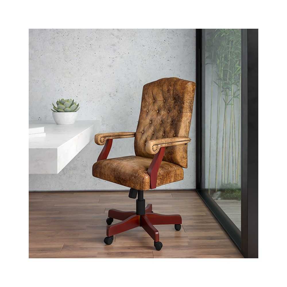 Bomber Brown Classic Executive Swivel Office Chair with Arms