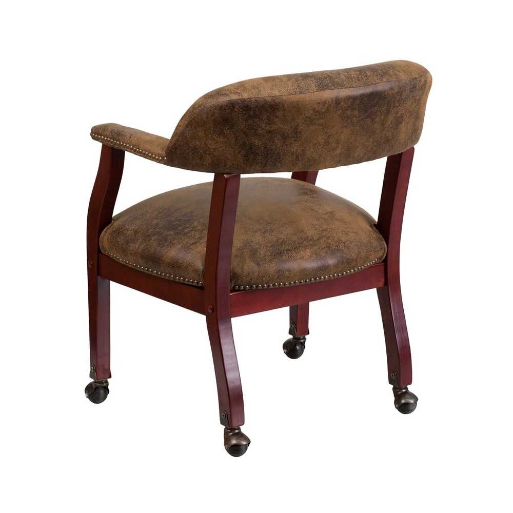 Bomber Jacket Brown Luxurious Conference Chair with Accent Nail Trim and Casters