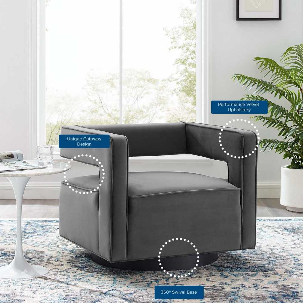Booth Performance Velvet Swivel Armchair, Gray