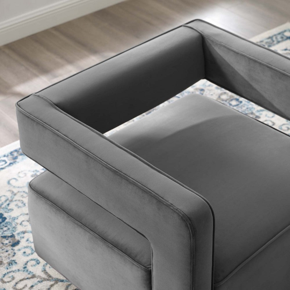 Booth Performance Velvet Swivel Armchair, Gray