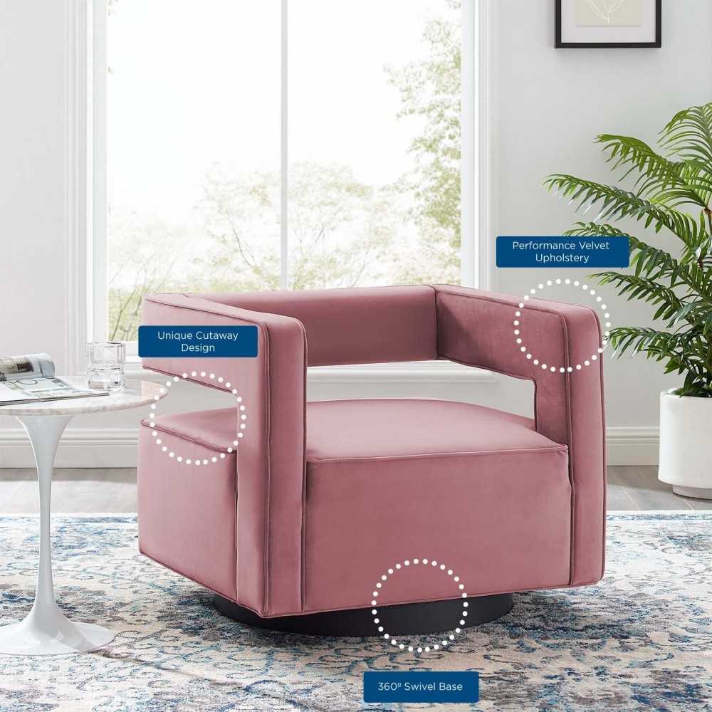 Booth Performance Velvet Swivel Armchair, Dusty Rose
