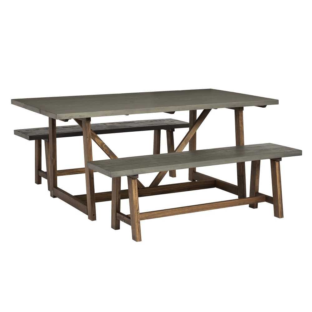 Brennan Solid Wood 3 Piece Trestle Dining Group - Gray/Brown