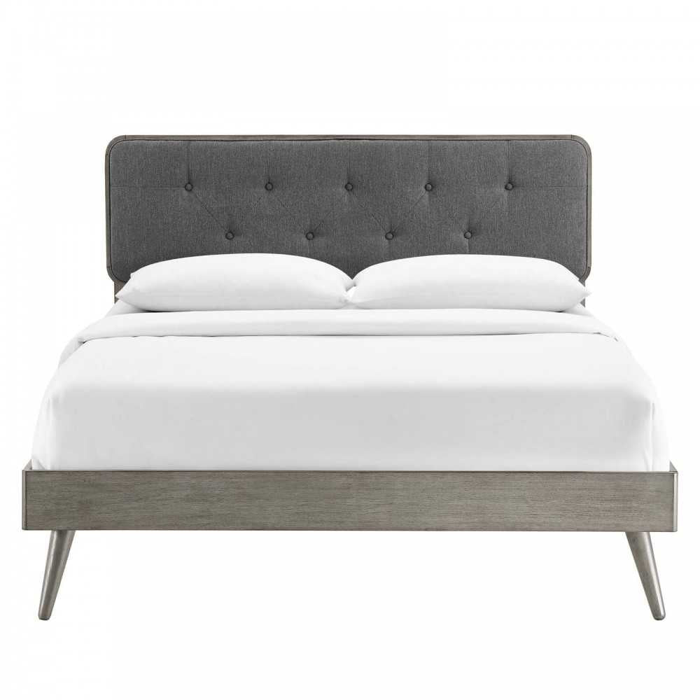 Bridgette Full Wood Platform Bed With Splayed Legs, Gray Charcoal