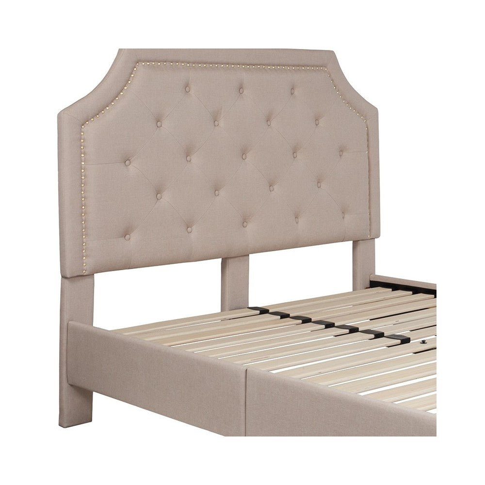 Brighton Full Size Tufted Upholstered Platform Bed in Beige Fabric