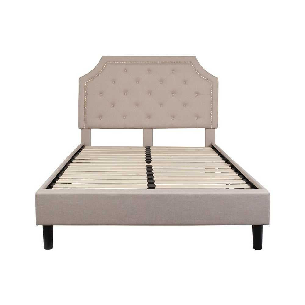 Brighton Full Size Tufted Upholstered Platform Bed in Beige Fabric