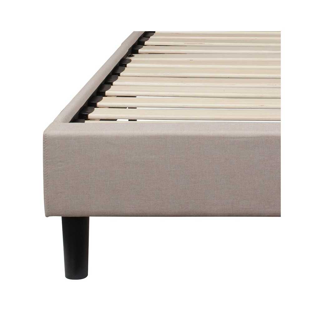 Brighton Full Size Tufted Upholstered Platform Bed in Beige Fabric