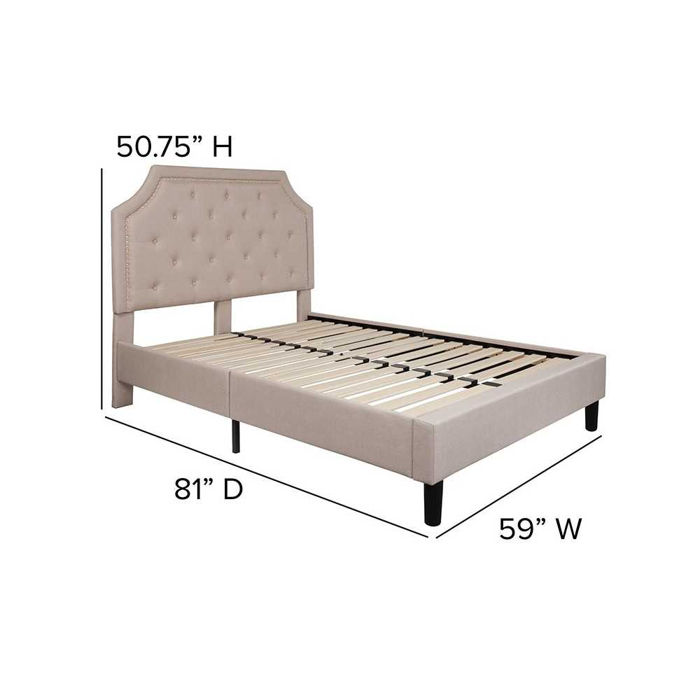 Brighton Full Size Tufted Upholstered Platform Bed in Beige Fabric