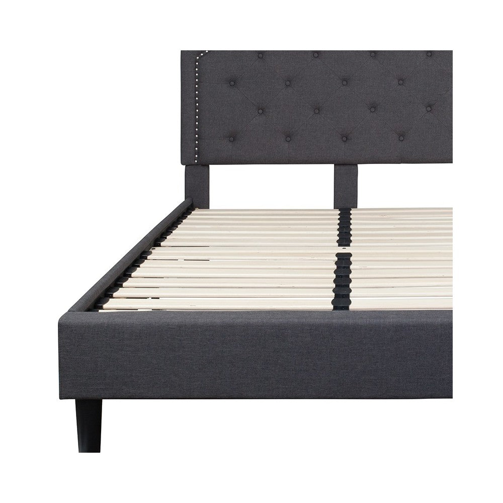 Brighton Full Size Tufted Upholstered Platform Bed in Dark Gray Fabric