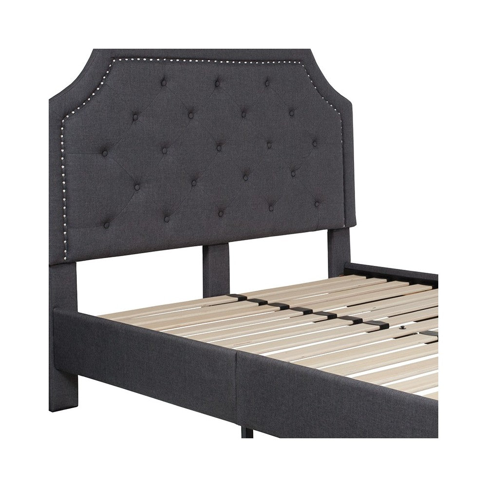 Brighton Full Size Tufted Upholstered Platform Bed in Dark Gray Fabric
