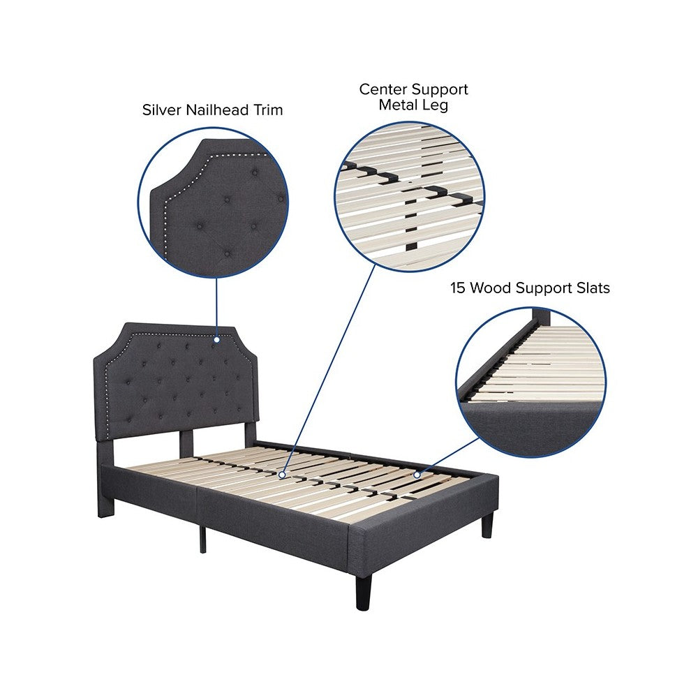 Brighton Full Size Tufted Upholstered Platform Bed in Dark Gray Fabric