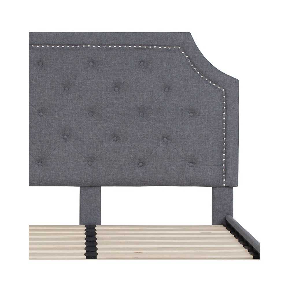 Brighton Full Size Tufted Upholstered Platform Bed in Light Gray Fabric