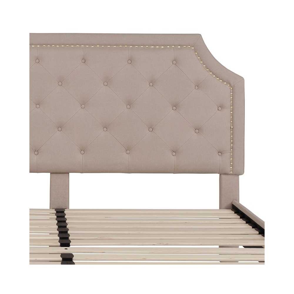 Brighton King Size Tufted Upholstered Platform Bed in Beige Fabric