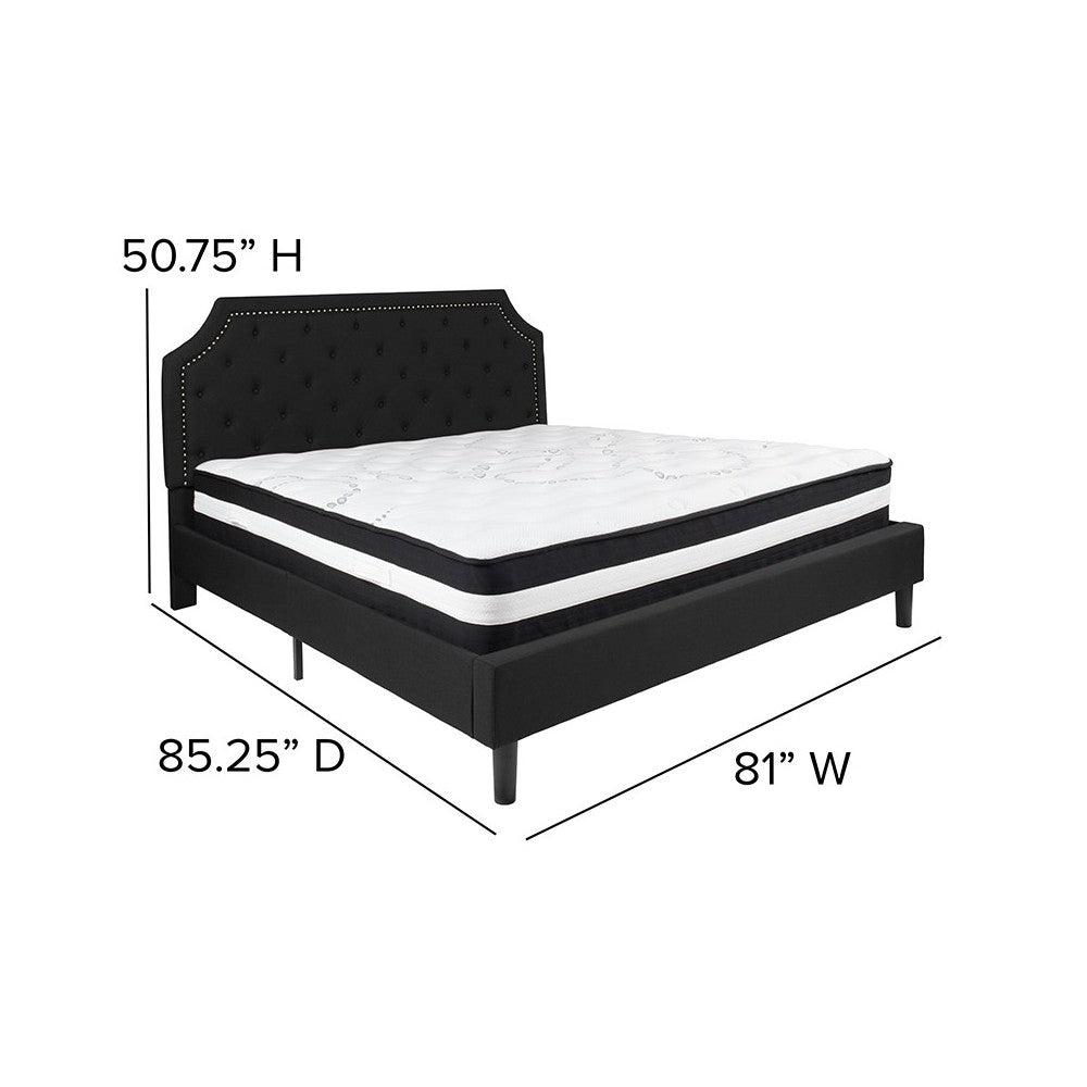 Brighton King Size Tufted Upholstered Platform Bed in Black Fabric with Pocket Spring Mattress