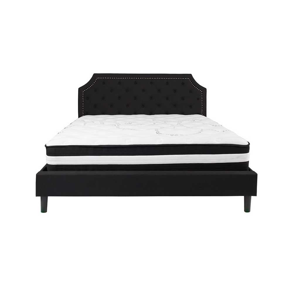 Brighton King Size Tufted Upholstered Platform Bed in Black Fabric with Pocket Spring Mattress