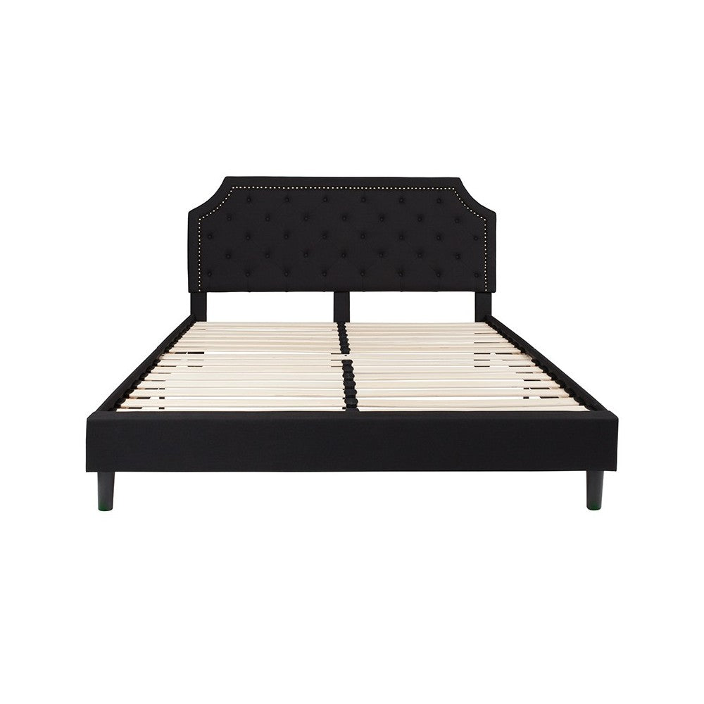 Brighton King Size Tufted Upholstered Platform Bed in Black Fabric