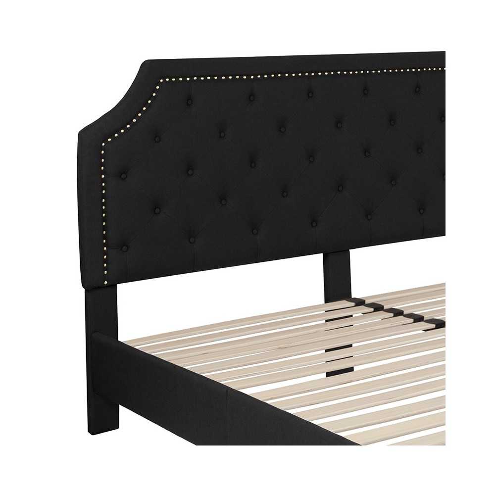 Brighton King Size Tufted Upholstered Platform Bed in Black Fabric