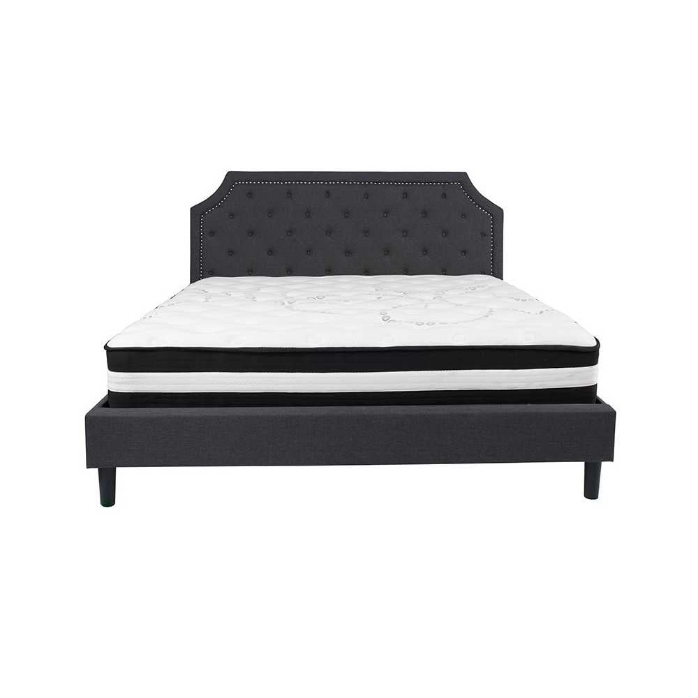 Brighton King Size Tufted Upholstered Platform Bed in Dark Gray Fabric with Pocket Spring Mattress