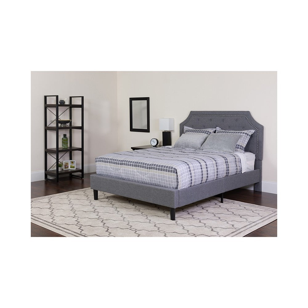 Brighton King Size Tufted Upholstered Platform Bed in Light Gray Fabric