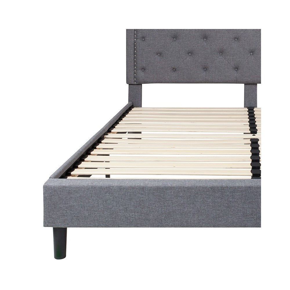 Brighton King Size Tufted Upholstered Platform Bed in Light Gray Fabric