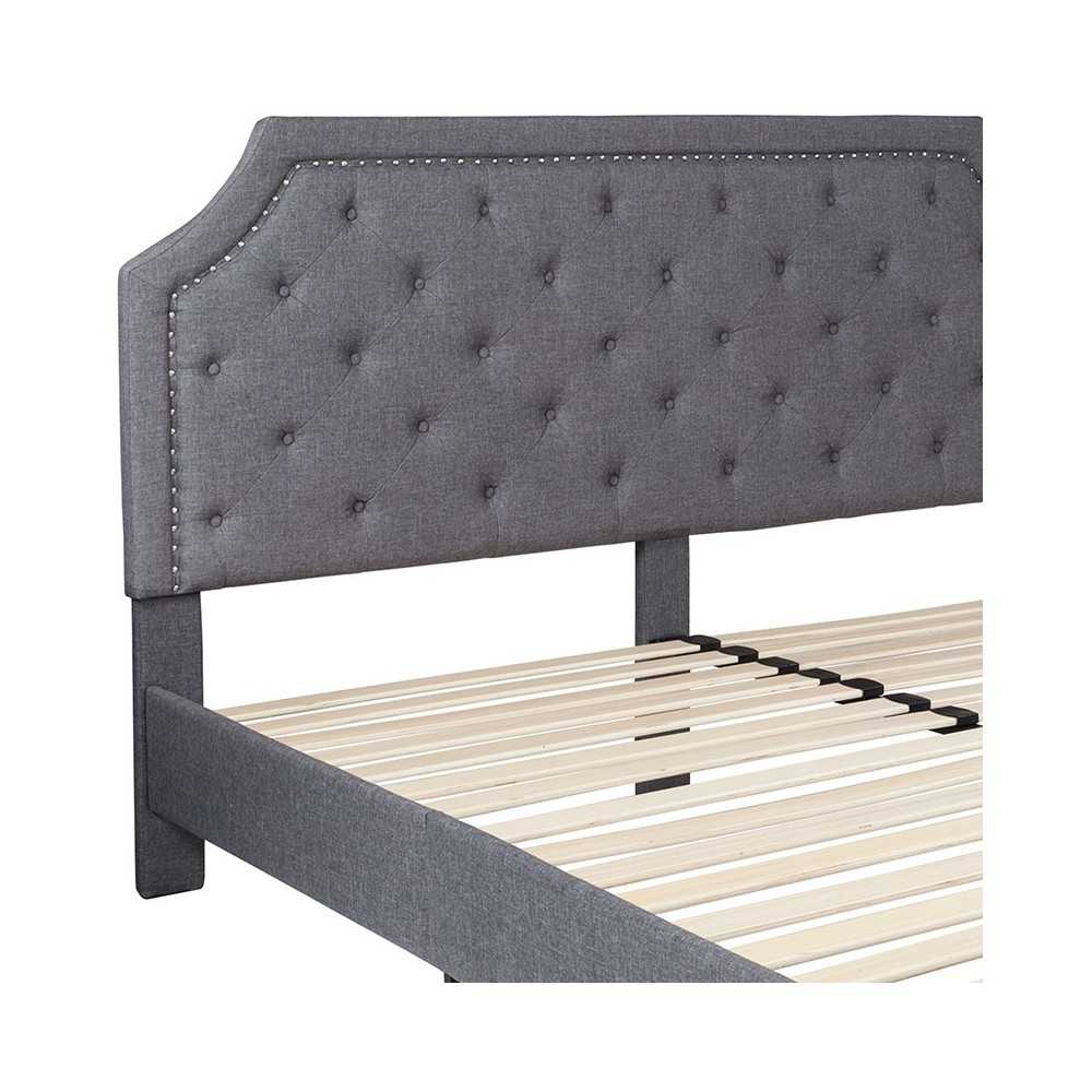 Brighton King Size Tufted Upholstered Platform Bed in Light Gray Fabric