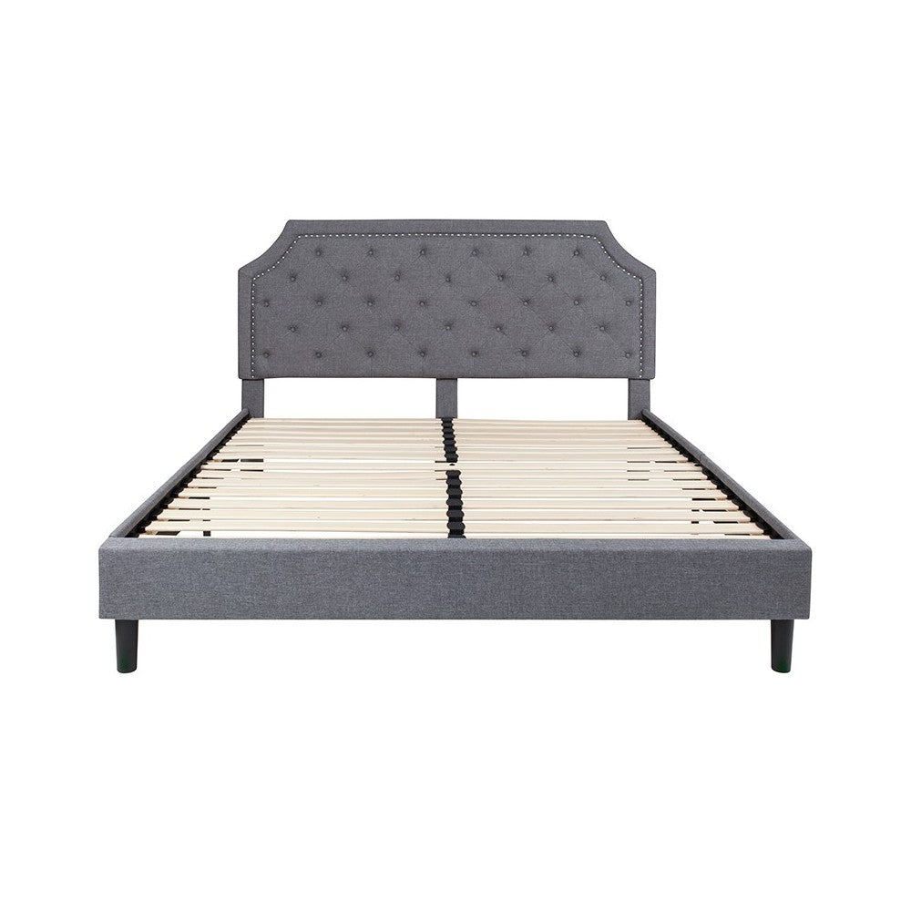 Brighton King Size Tufted Upholstered Platform Bed in Light Gray Fabric