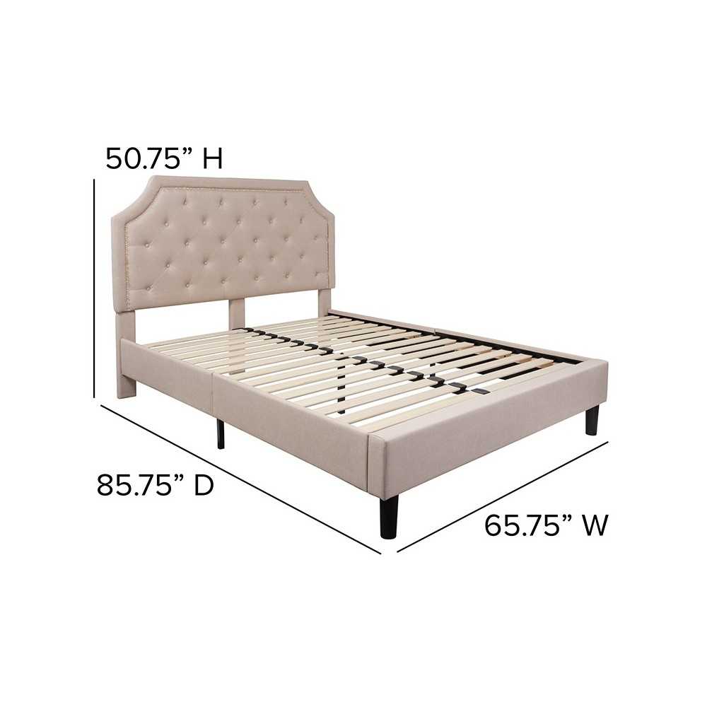 Brighton Queen Size Tufted Upholstered Platform Bed in Beige Fabric