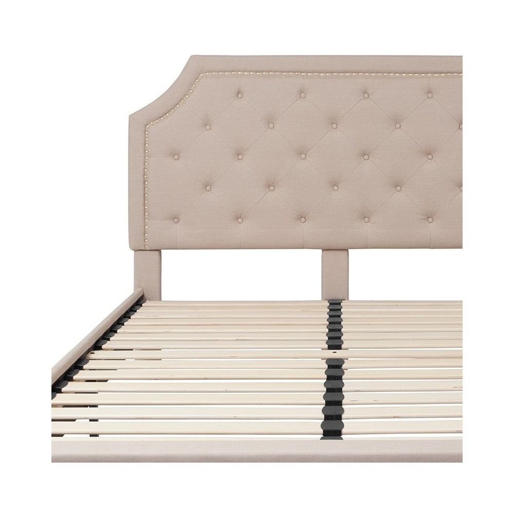Brighton Queen Size Tufted Upholstered Platform Bed in Beige Fabric