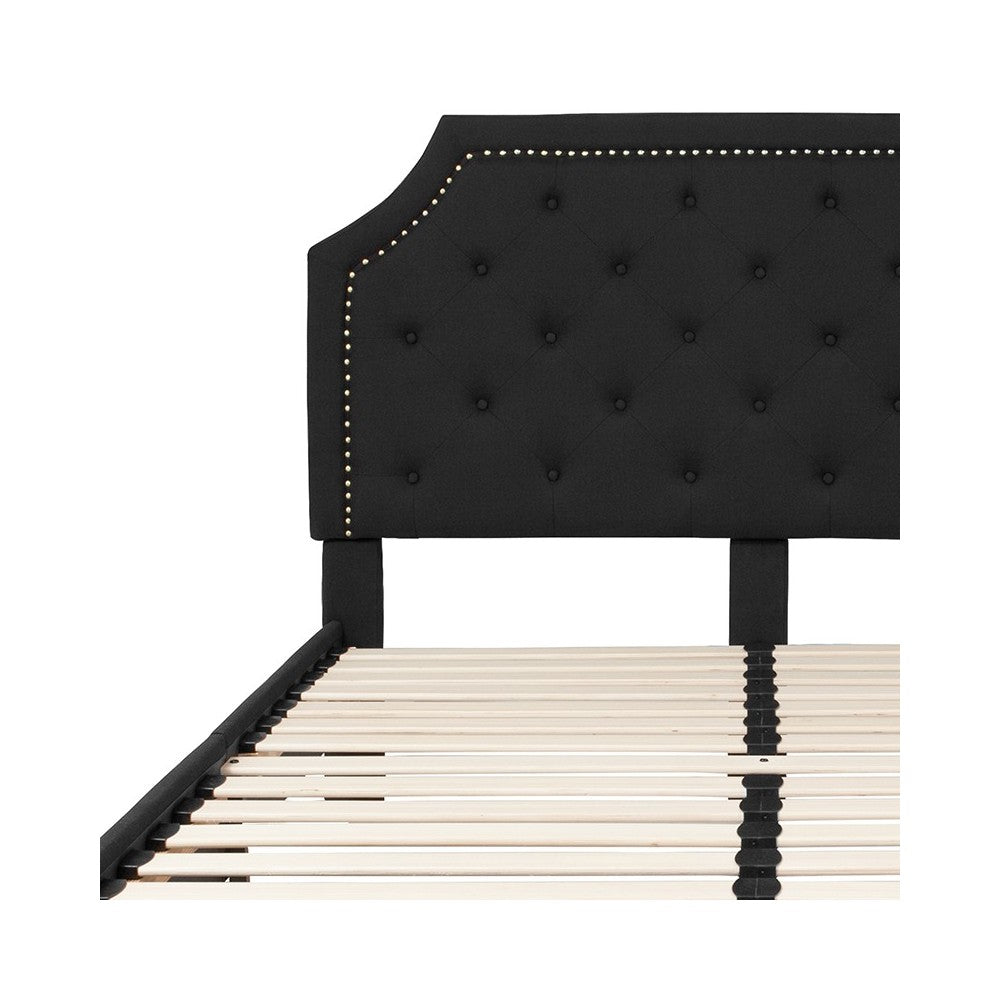 Brighton Queen Size Tufted Upholstered Platform Bed in Black Fabric