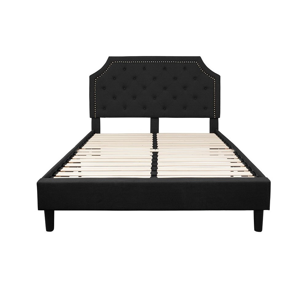 Brighton Queen Size Tufted Upholstered Platform Bed in Black Fabric