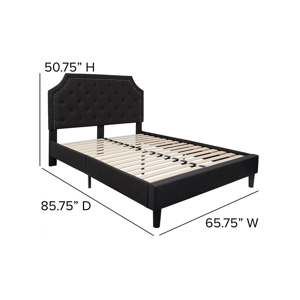 Brighton Queen Size Tufted Upholstered Platform Bed in Black Fabric