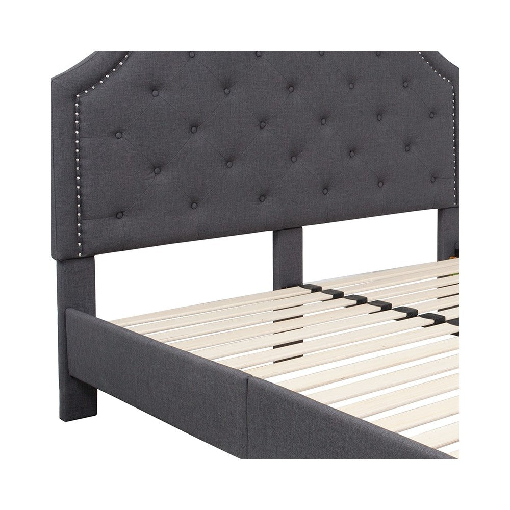 Brighton Queen Size Tufted Upholstered Platform Bed in Dark Gray Fabric