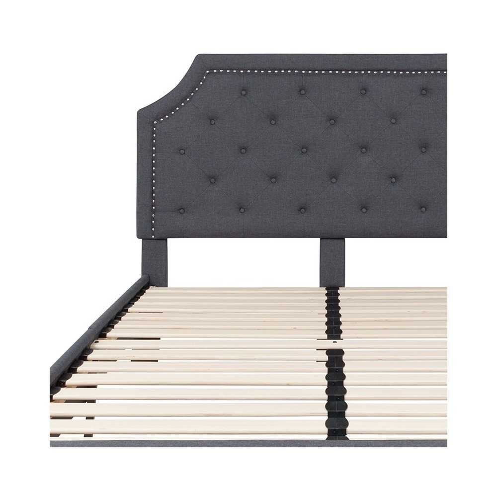 Brighton Queen Size Tufted Upholstered Platform Bed in Dark Gray Fabric