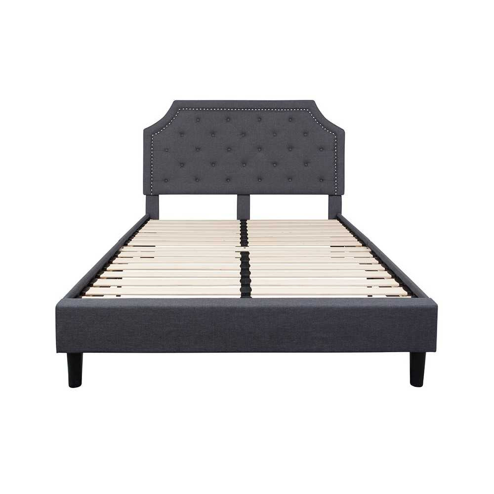 Brighton Queen Size Tufted Upholstered Platform Bed in Dark Gray Fabric