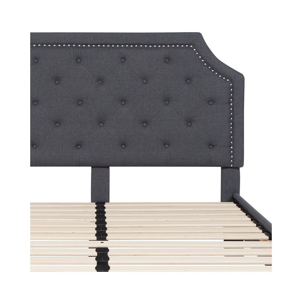 Brighton Queen Size Tufted Upholstered Platform Bed in Dark Gray Fabric