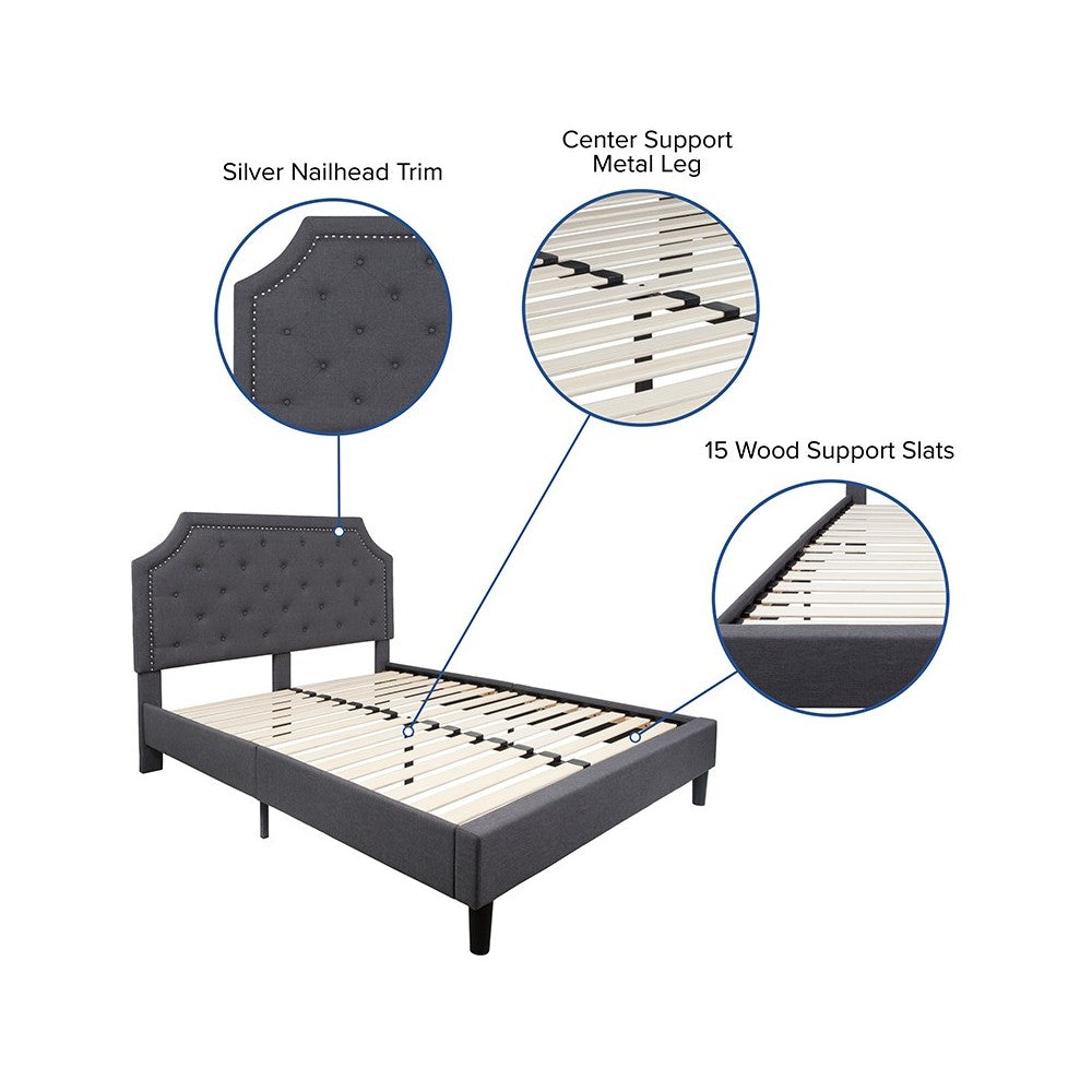 Brighton Queen Size Tufted Upholstered Platform Bed in Dark Gray Fabric
