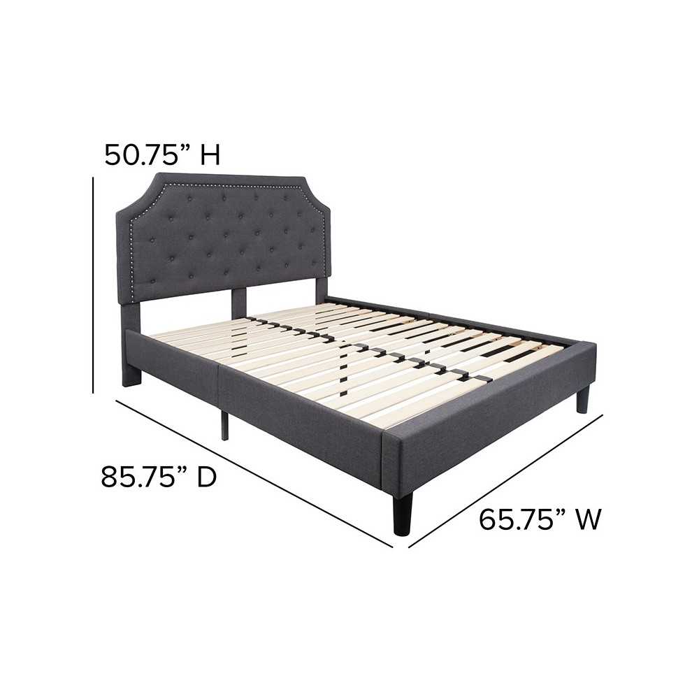 Brighton Queen Size Tufted Upholstered Platform Bed in Dark Gray Fabric