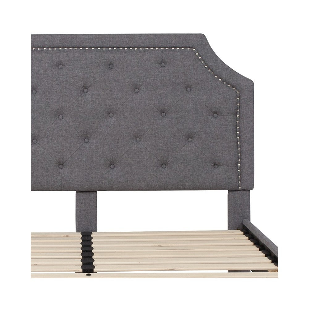 Brighton Queen Size Tufted Upholstered Platform Bed in Light Gray Fabric