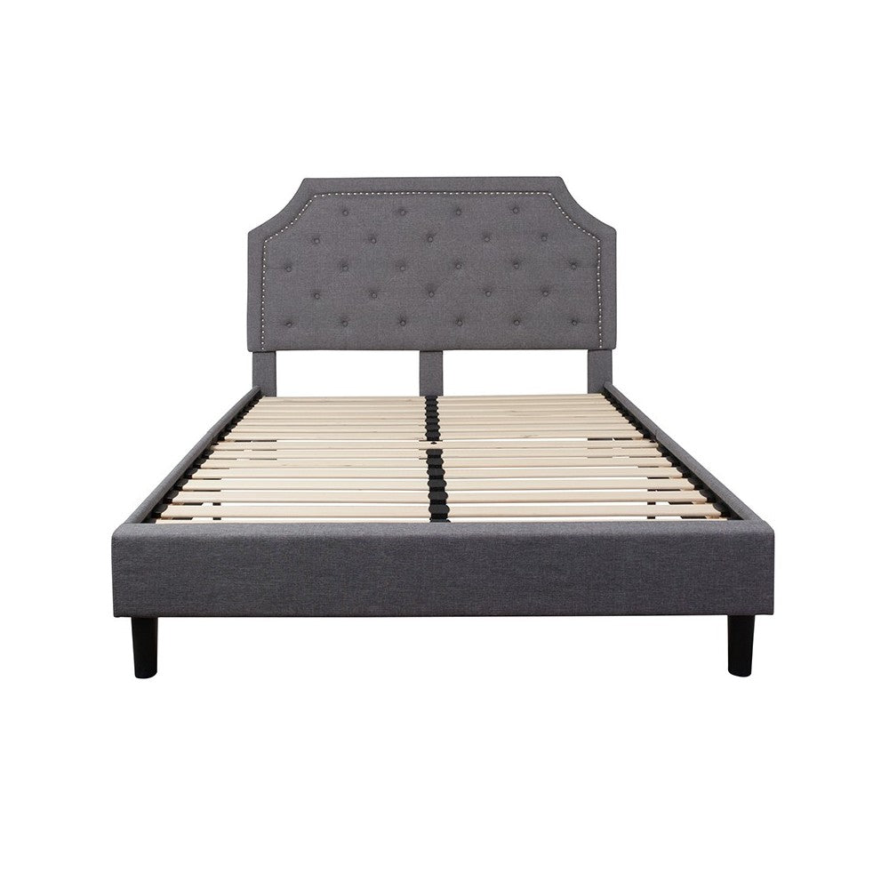 Brighton Queen Size Tufted Upholstered Platform Bed in Light Gray Fabric