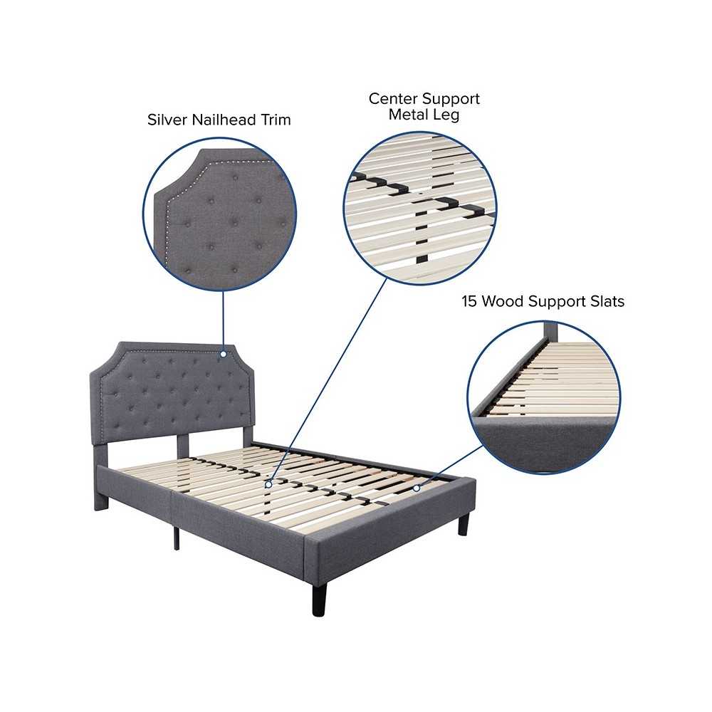 Brighton Queen Size Tufted Upholstered Platform Bed in Light Gray Fabric