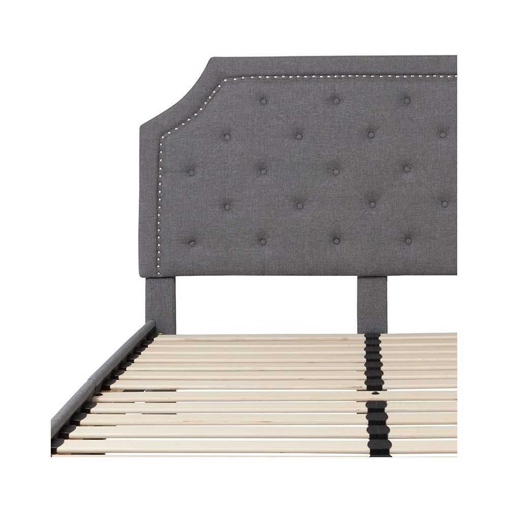 Brighton Queen Size Tufted Upholstered Platform Bed in Light Gray Fabric