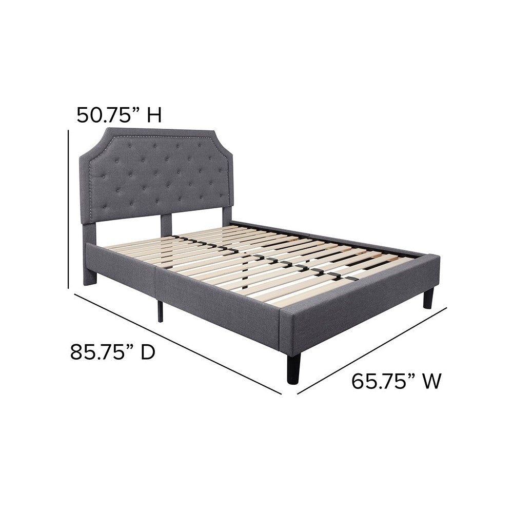 Brighton Queen Size Tufted Upholstered Platform Bed in Light Gray Fabric