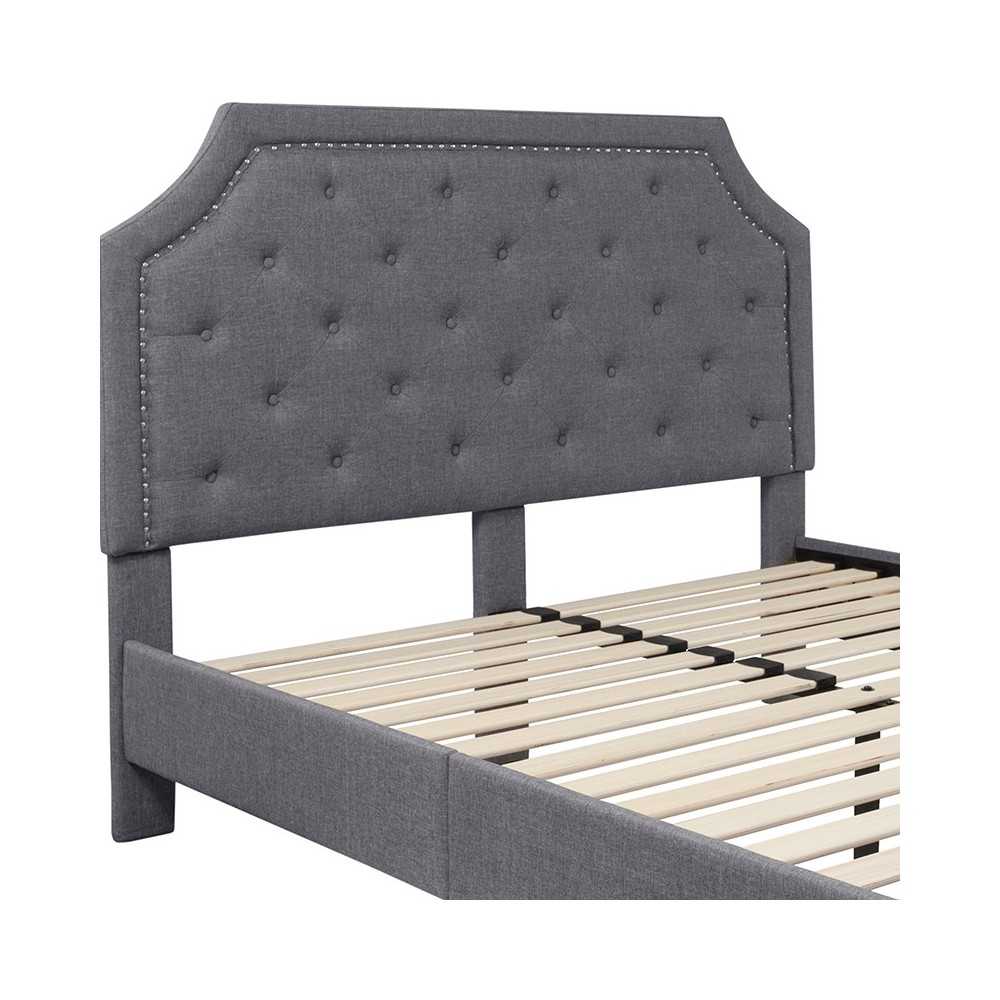 Brighton Queen Size Tufted Upholstered Platform Bed in Light Gray Fabric