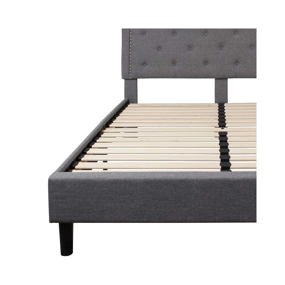 Brighton Queen Size Tufted Upholstered Platform Bed in Light Gray Fabric