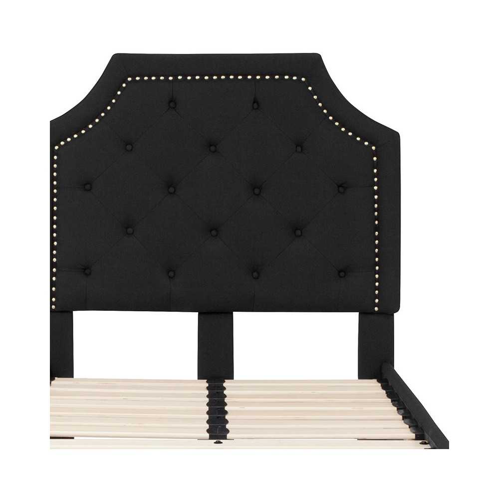 Brighton Twin Size Tufted Upholstered Platform Bed in Black Fabric
