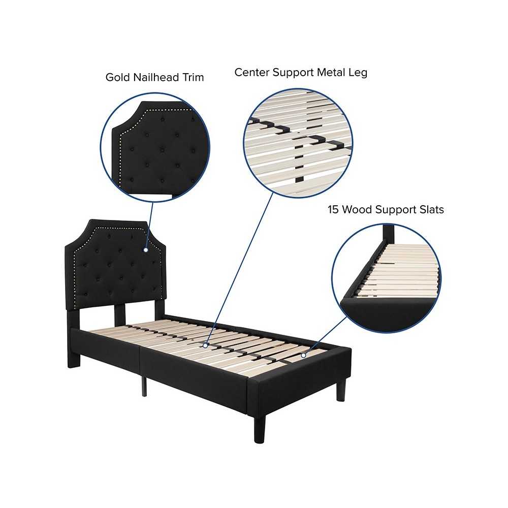 Brighton Twin Size Tufted Upholstered Platform Bed in Black Fabric