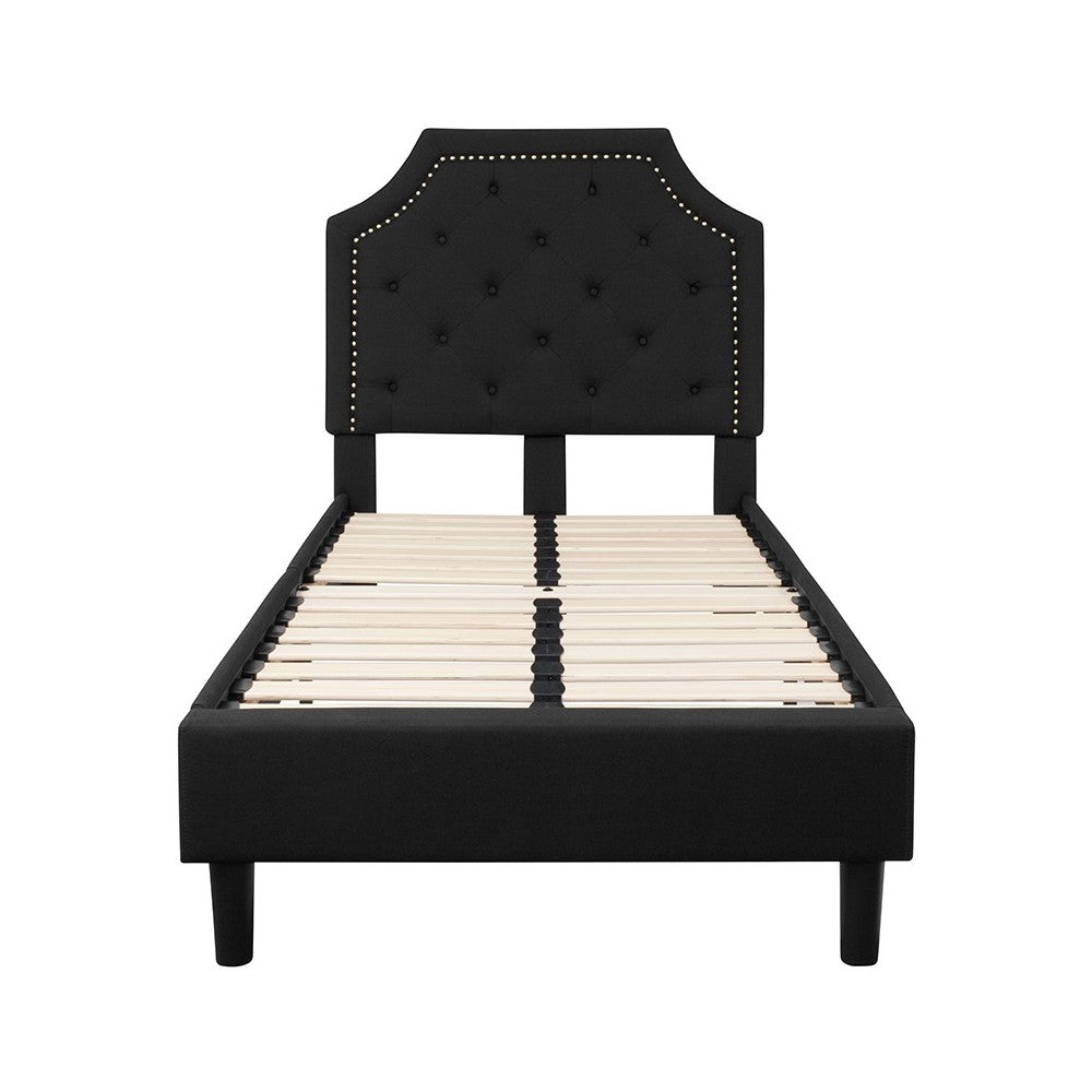 Brighton Twin Size Tufted Upholstered Platform Bed in Black Fabric
