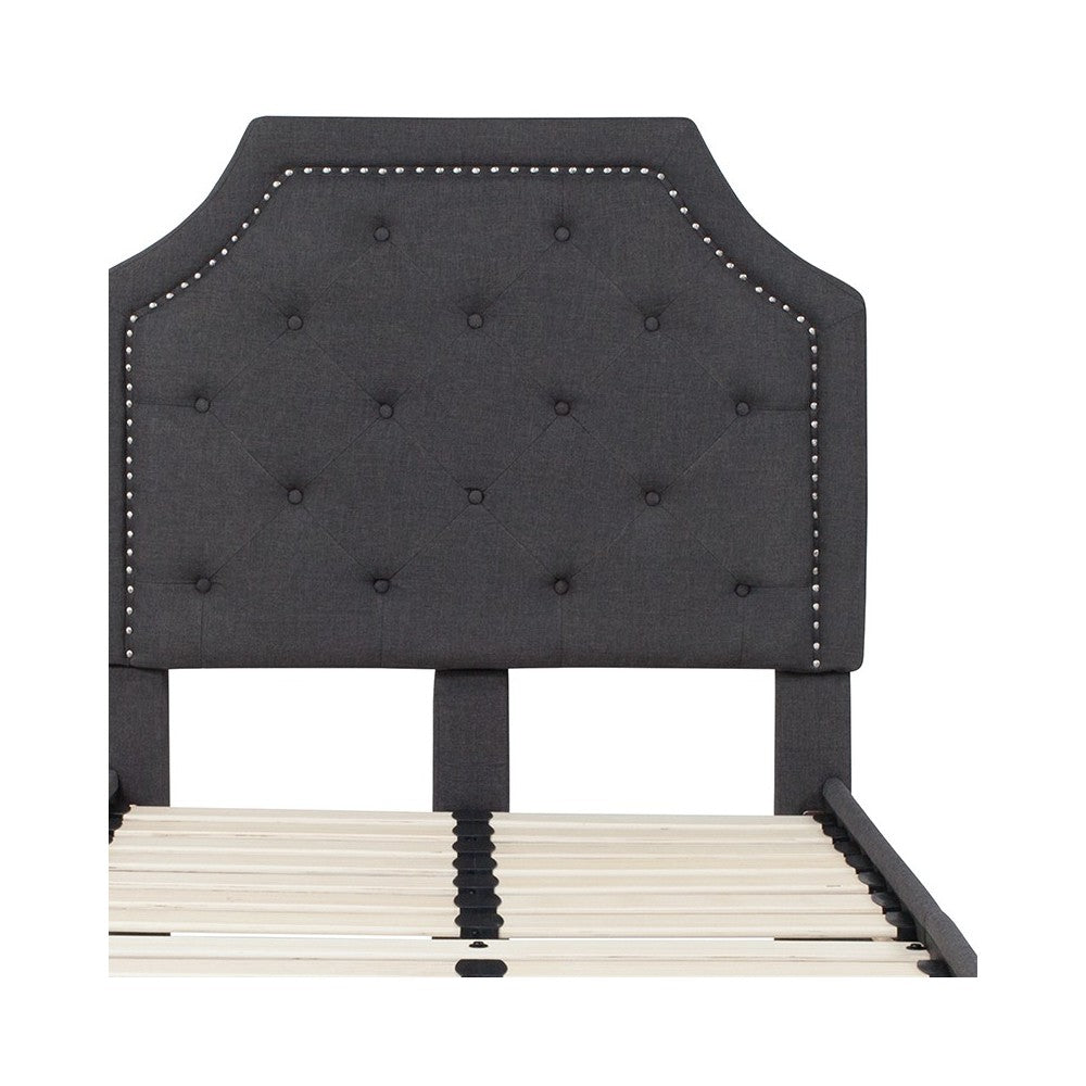 Brighton Twin Size Tufted Upholstered Platform Bed in Dark Gray Fabric