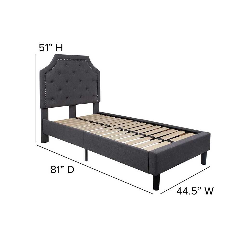 Brighton Twin Size Tufted Upholstered Platform Bed in Dark Gray Fabric