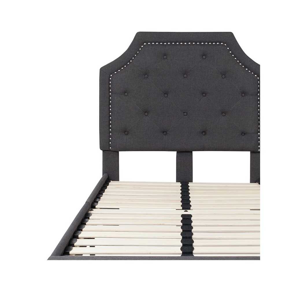 Brighton Twin Size Tufted Upholstered Platform Bed in Dark Gray Fabric
